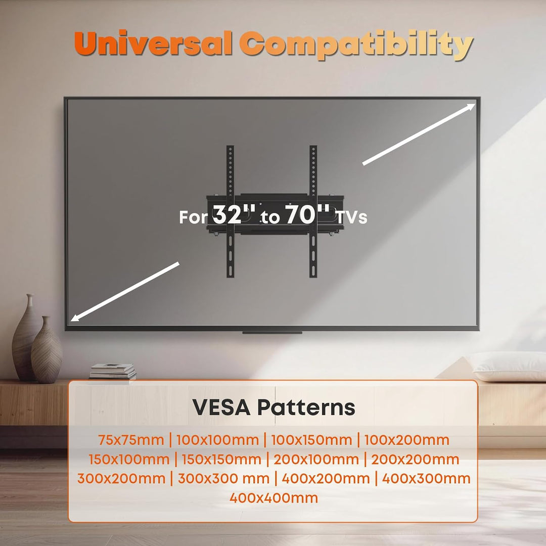 TV Wandhalterung, Schwenkbare Neigbare TV Halterung für 32-70 Zoll bis zu 50kg, Wandhalterung Fernse