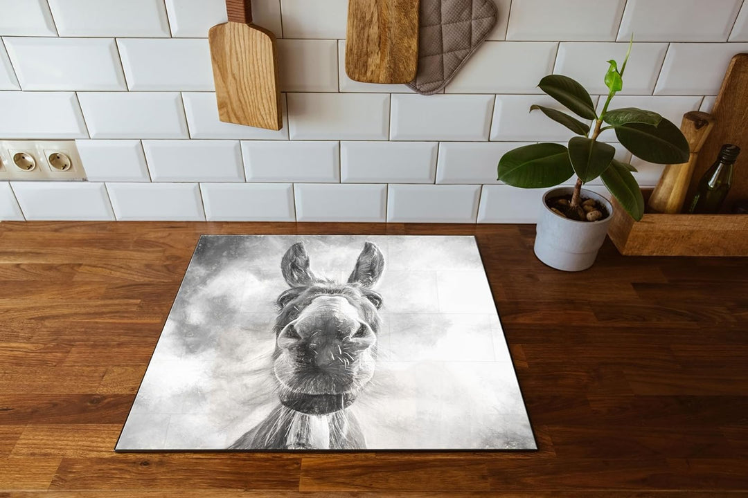 Lustiger Esel Kunst Herdabdeckplatte & Spritzschutz aus Echtglas | Für Herd-Kochfelder | 60x52 cm