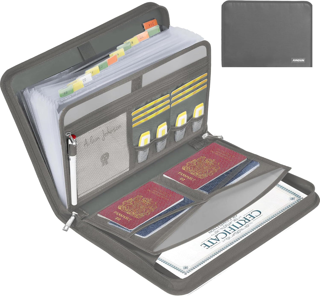 JUNDUN Fächermappe - Dokumentenmappe a4 mit mehreren Fächern - Feuerfest Dokumententasche mit Reissv
