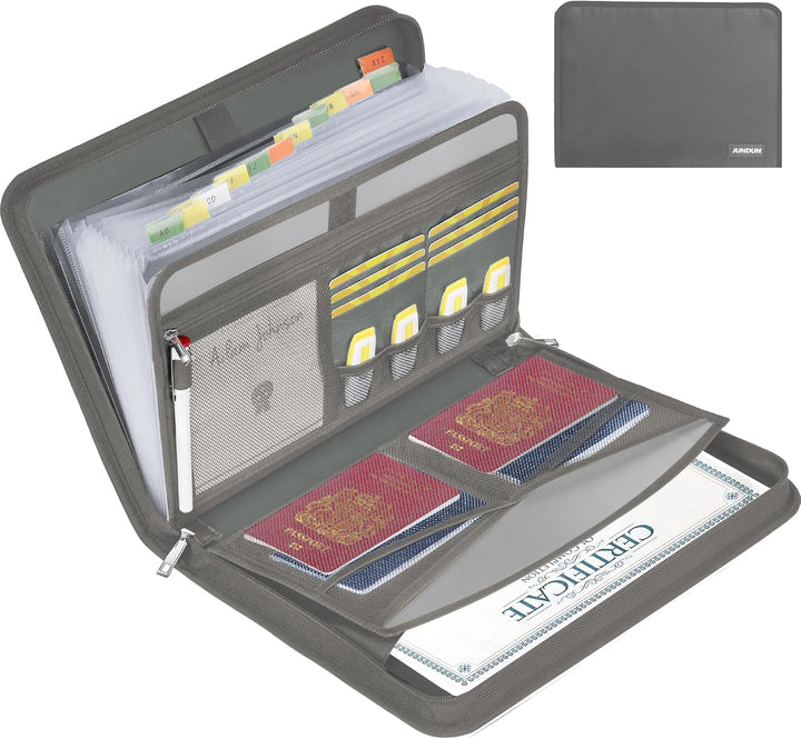 JUNDUN Fächermappe - Dokumentenmappe a4 mit mehreren Fächern - Feuerfest Dokumententasche mit Reissv
