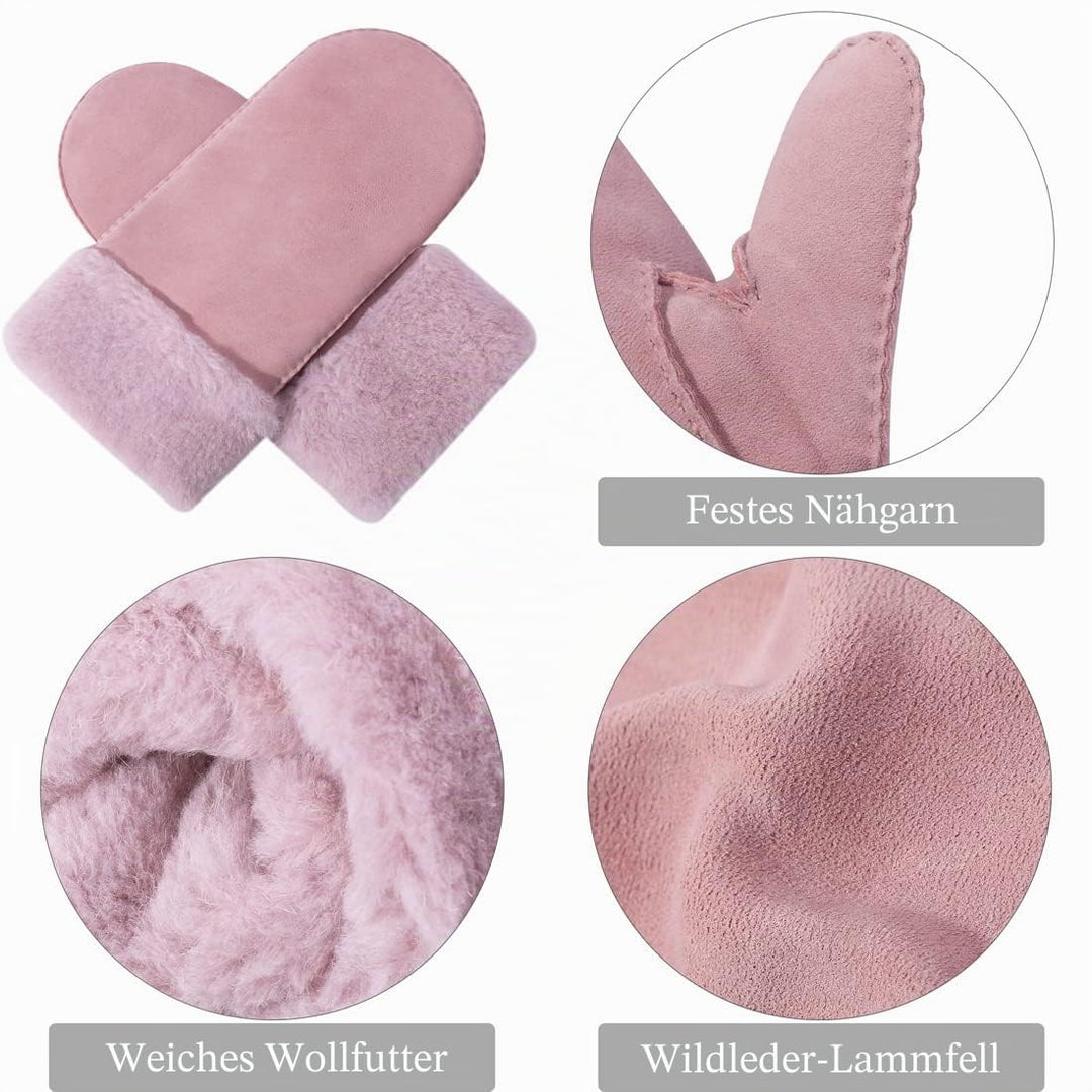 Harssidanzar Damen Fäustlinge,Winter Schaffell Lammfell beheizte warme pelzige Stulpenhandschuhe Led