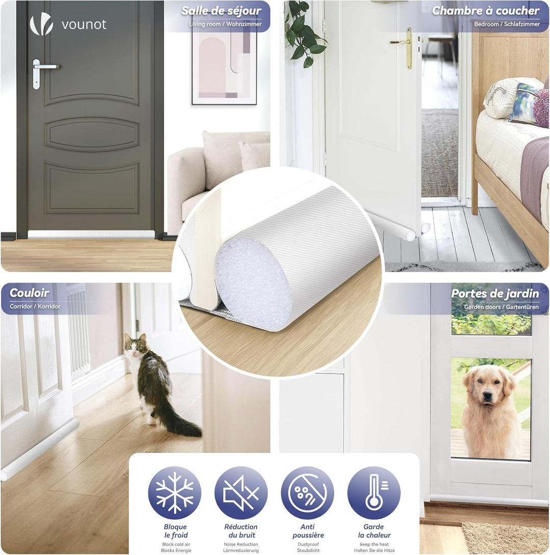 VOUNOT® 4er Set Zugluftstopper für Türen, Türdichtung unten mit Doppeldichtung, zuschneidbare Türbod
