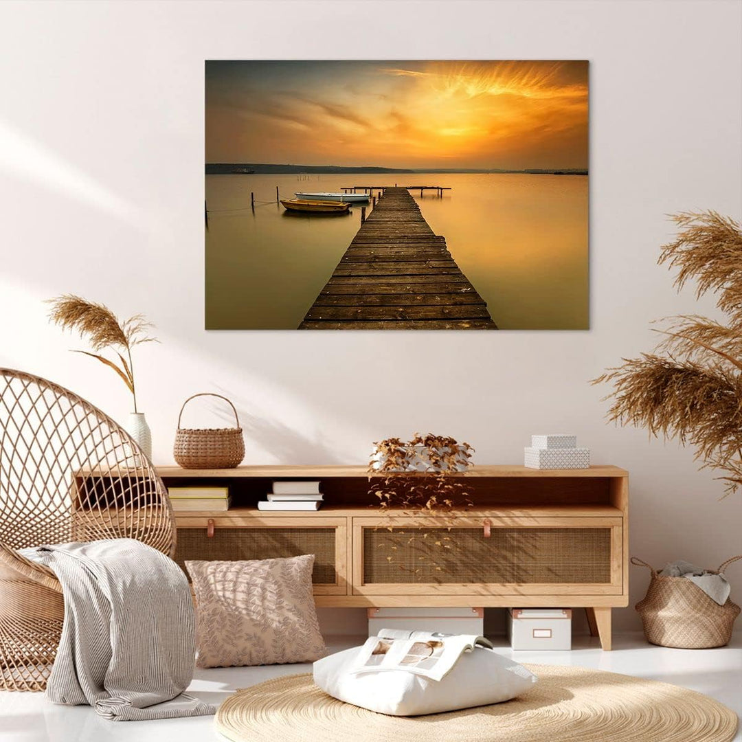 ARTTOR Bilder auf Leinwand 100x70cm Leinwandbild mit Rahmen See Brücke Gross Wanddeko Bild Schlafzim