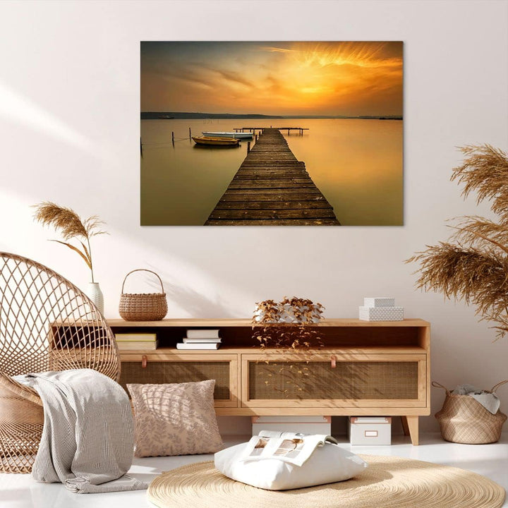 ARTTOR Bilder auf Leinwand 100x70cm Leinwandbild mit Rahmen See Brücke Gross Wanddeko Bild Schlafzim