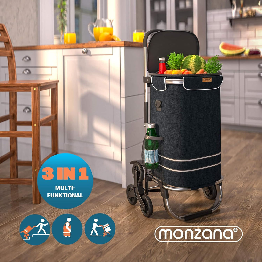 Monzana 2in1 Einkaufstrolley 38 L Klappbar Abnehmbare Tasche 6 Rollen Treppensteiger Einkaufswagen E
