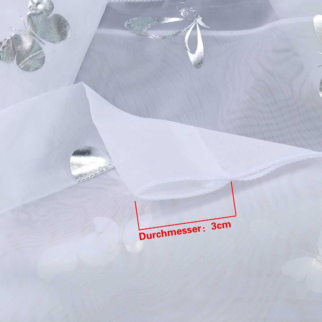 HeichkelL Voile Scheibengardine mit Silberner Schmetterling Bistrogardinen 2er Set Panneaux Doppelsc