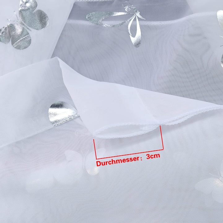 HeichkelL Voile Scheibengardine mit Silberner Schmetterling Bistrogardinen 2er Set Panneaux Doppelsc