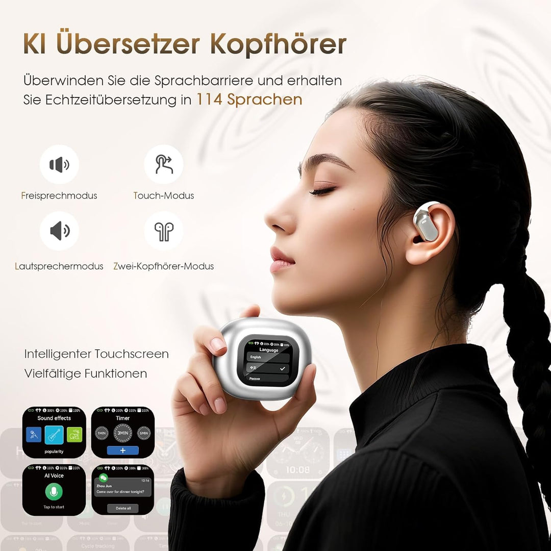 KI Übersetzer Kopfhörer - LCD-Touchscreen Kopfhörer Übersetzer mit 144 Sprachen,60Hrs Laufzeit, Blue