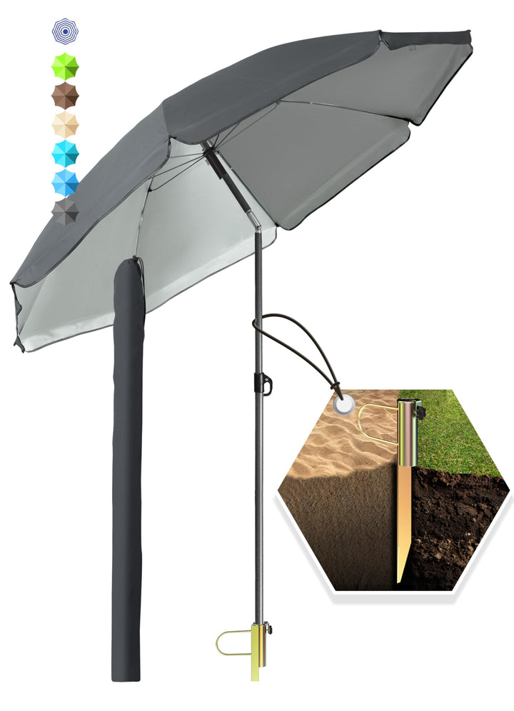 4smile SunnyJoy 3-IN-1 Set mit Sonnenschirm Strand in Anthrazit - Strandschirm windfest stabil 180 c