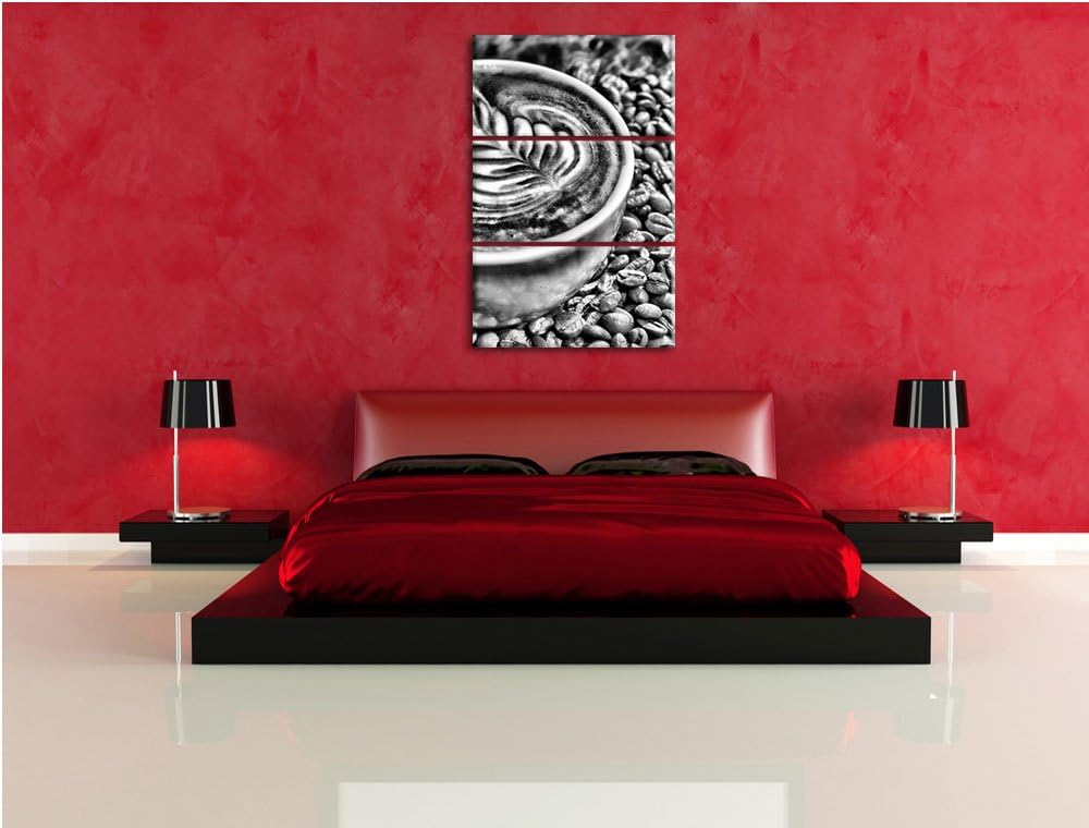 Pixxprint Monocrome, Coffee Capucino Kaffee Nachmittag 3-Teiler Leinwandbild 120x80 Bild auf Leinwan