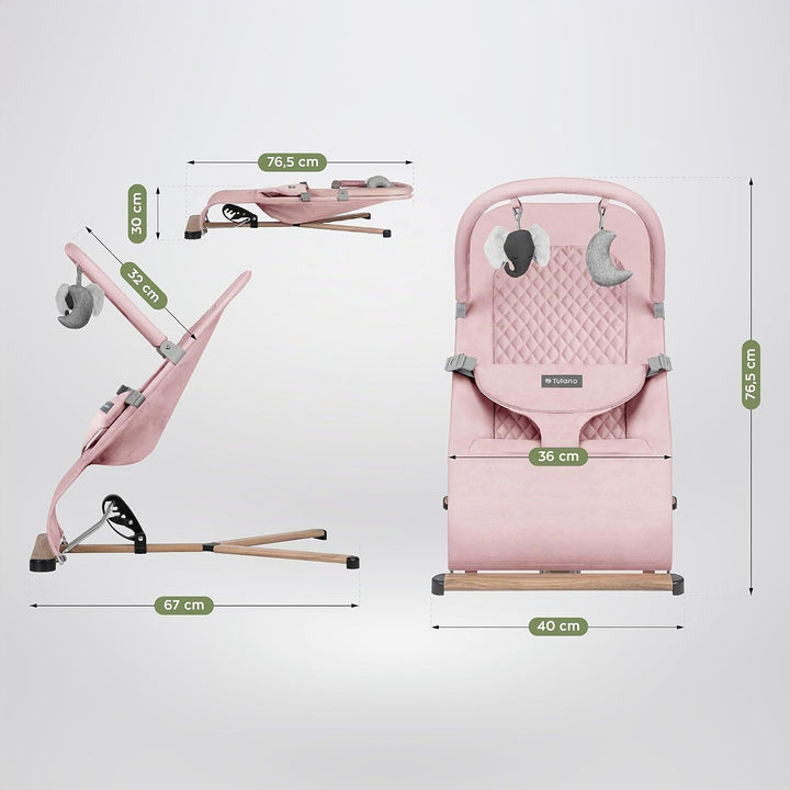 Tulano Moon 30 - Babywippe - Babyschaukel für Kleinkinder - Rose | Maximales Gewicht 9 kg - Spielbog