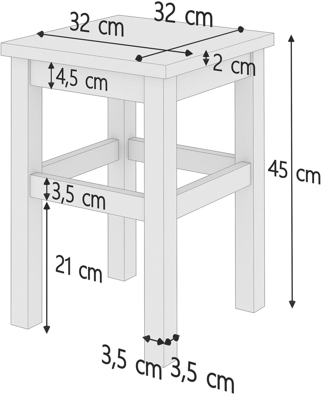 Erst-Holz Holzhocker Massivholzsitz ohne Lehne in Kiefer massiv Natur oder weiss V-90.71-41, Holzart