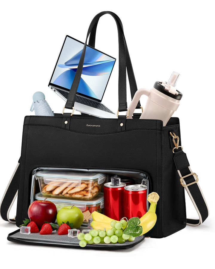 RAINSMORE Lehrertasche Damen mit Kühlfach 15,6 Zoll Laptoptasche Arbeitstasche Damen Gross PU Leder