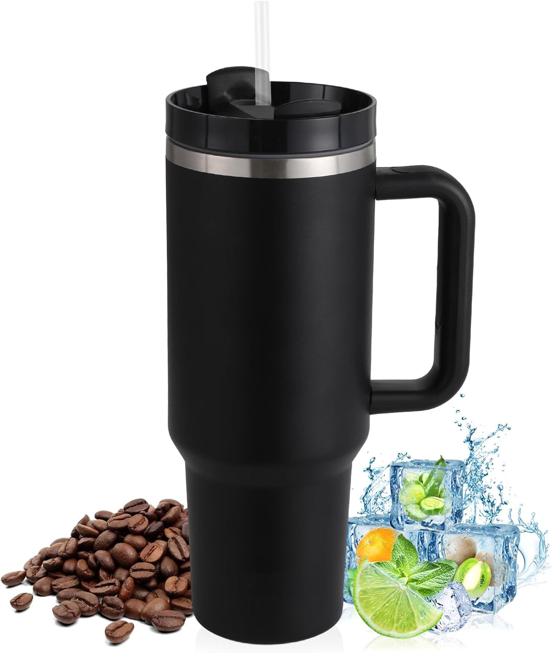 Praoahei 40oz Thermobecher mit Strohhalm und Henkel,1180 ML Doppelwandiger Edelstahl Heisse Kalte Ge