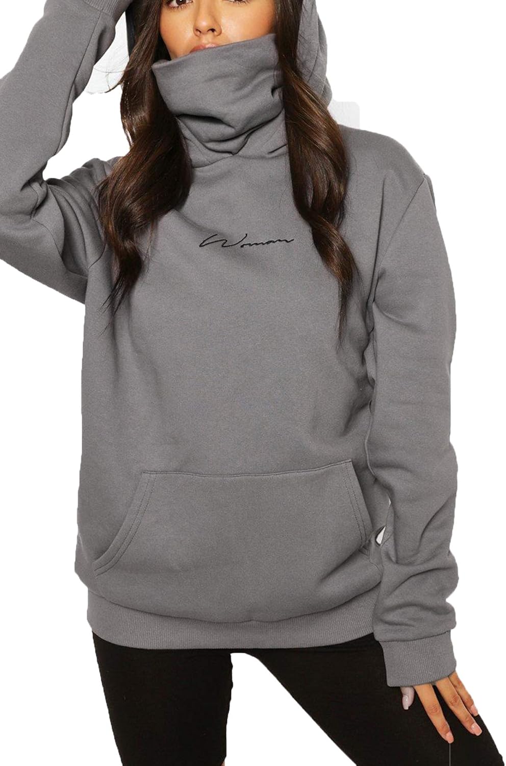ELFIN Damen Hoodie Sweatshirt Langarm Kapuzenpullover Winter Pullover Hochkragen Sweatjacke Kapuzen