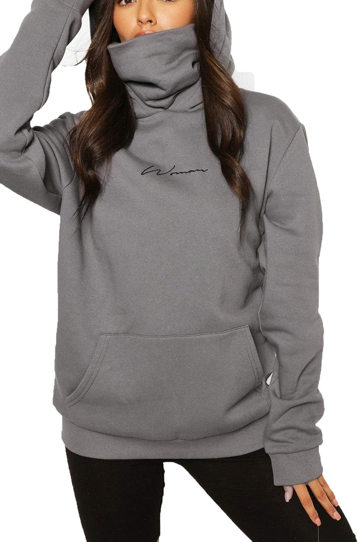 ELFIN Damen Hoodie Sweatshirt Langarm Kapuzenpullover Winter Pullover Hochkragen Sweatjacke Kapuzen