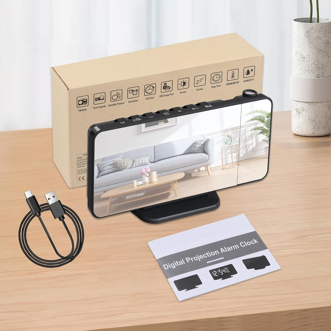 TAKRINK Wecker Digital Radiowecker mit 4 Stufen Bildschirmhelligkeit Projektionswecker mit Temperatu