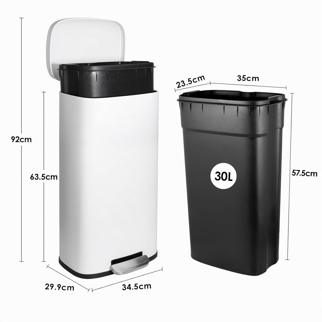 LIFERUN Mülleimer Küche 30l, Abfalleimer mit Deckel, Softclose Treteimer aus Stahl, mit Inneneimer f