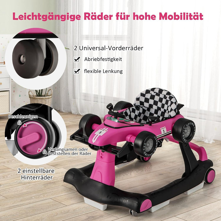 GOPLUS 4 in 1 Baby Lauflernhilfe, Lauflernwagen höhenverstellbar mit Licht &amp; Musik, Baby Walker Auto