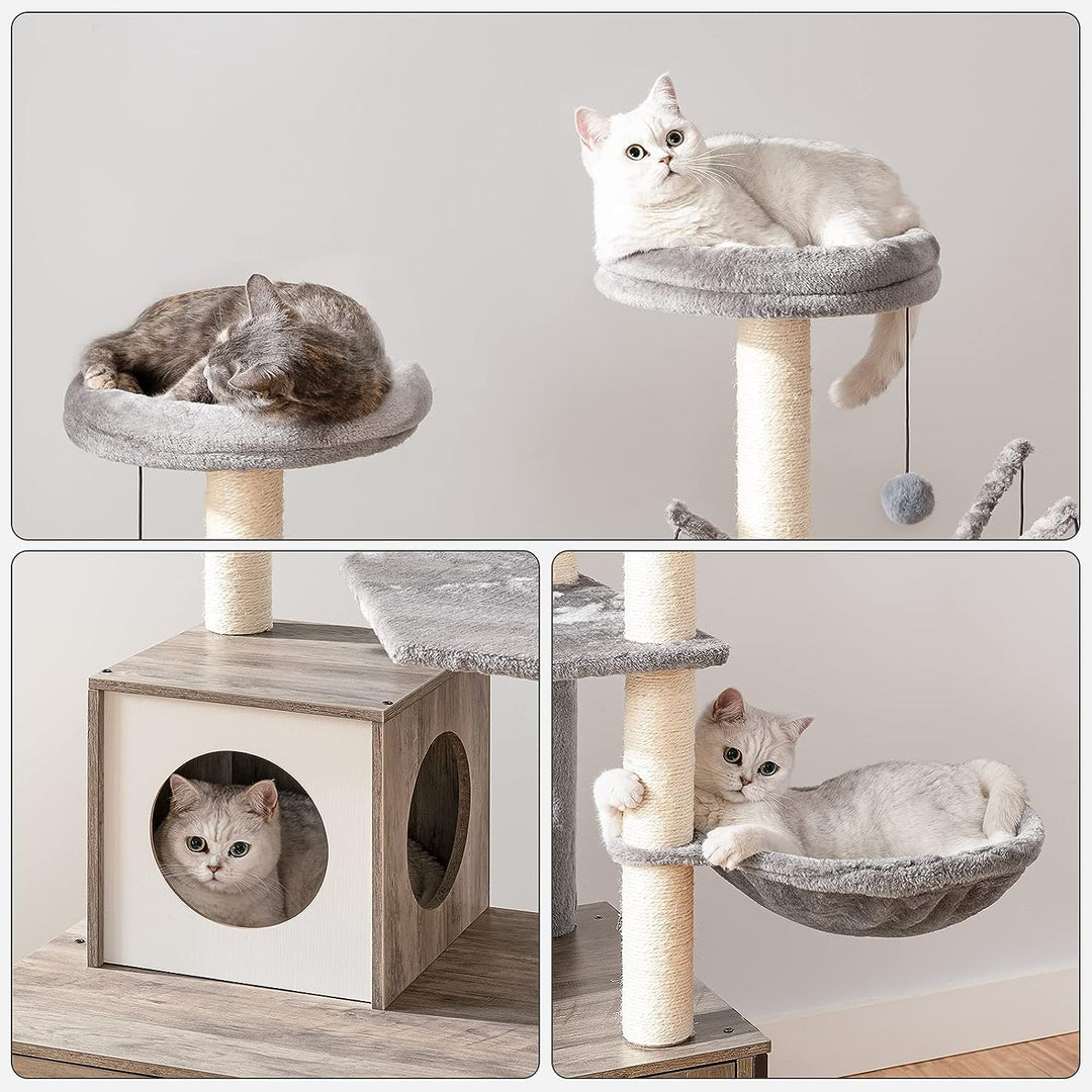 HOOBRO kratzbaum mit katzenklo Schrank, katzenbaumTurm, All-in-One-Katzenmöbel für drinnen, versteck
