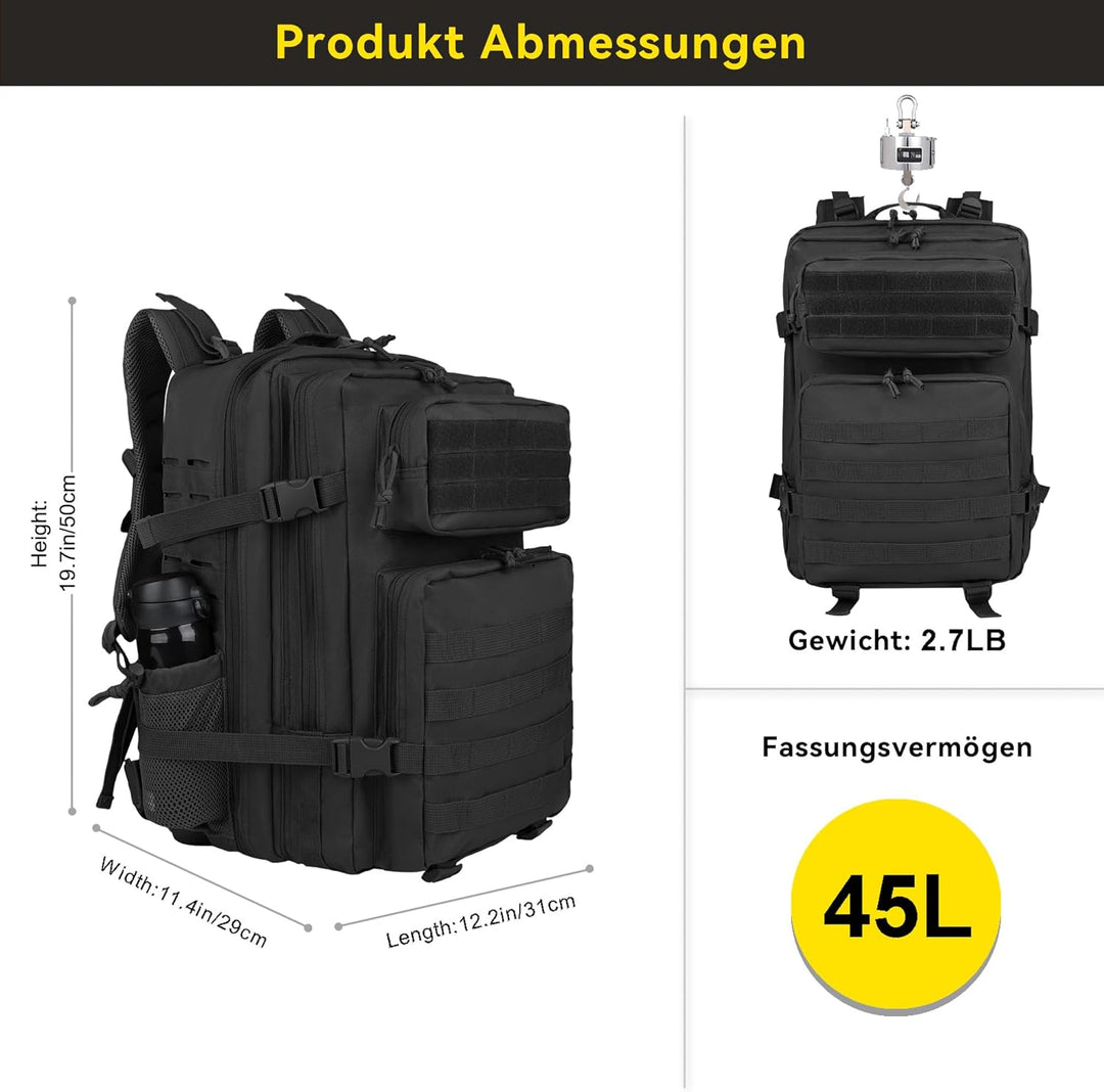 Zavothy 35/45L Militär Rucksack Herren Damen, Taktischer Rucksack, Trekkingrucksacke Rucksäck Outdoo