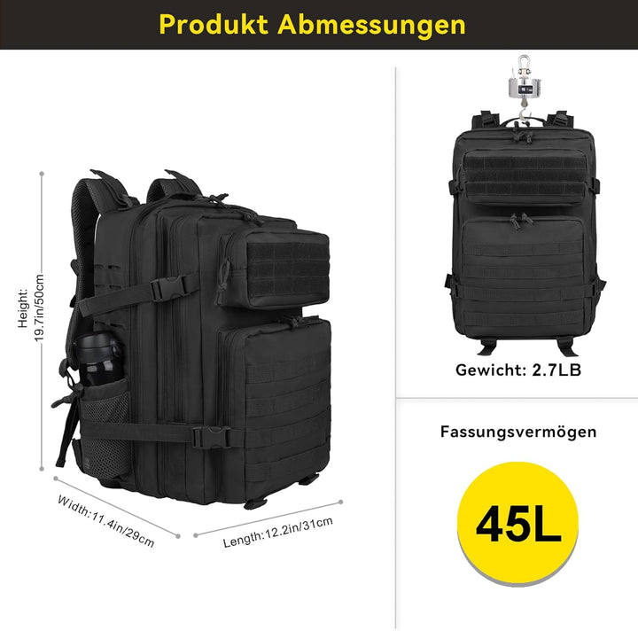 Zavothy 35/45L Militär Rucksack Herren Damen, Taktischer Rucksack, Trekkingrucksacke Rucksäck Outdoo
