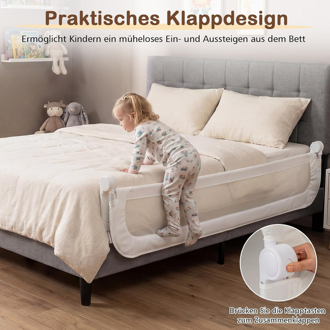COSTWAY Bettgitter klappbar, 200 x 60 cm Bettschutzgitter mit abnehmbarem Oxford-Bezug, U-förmigem G
