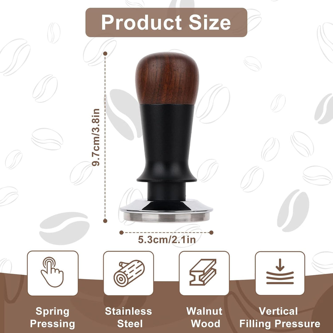 Tamper 53mm, kalibrierter federbelasteter Kaffeestampfer, Espresso Stempel aus 304 Edelstahl mit Mas