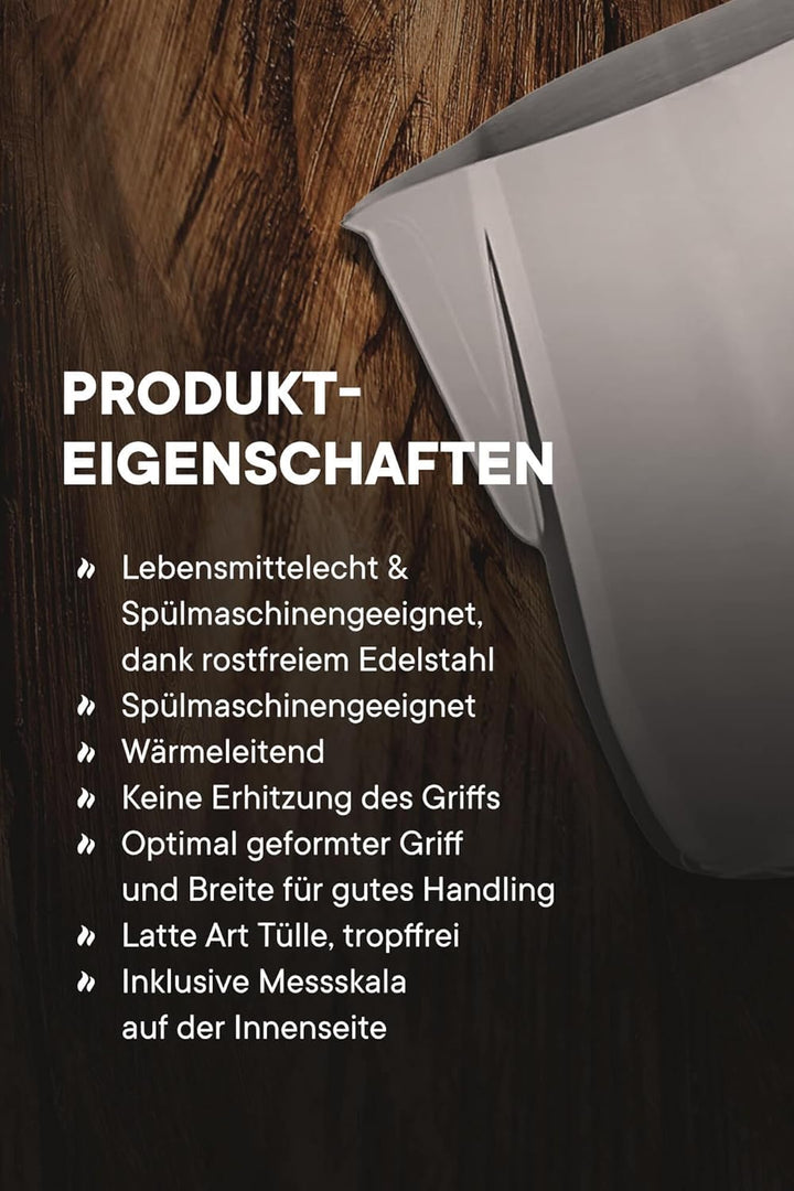 roastmarket Milchkännchen – Ideal zum Milchaufschäumen - Für Cappuccino & Latte Art – Aufschäumkännc