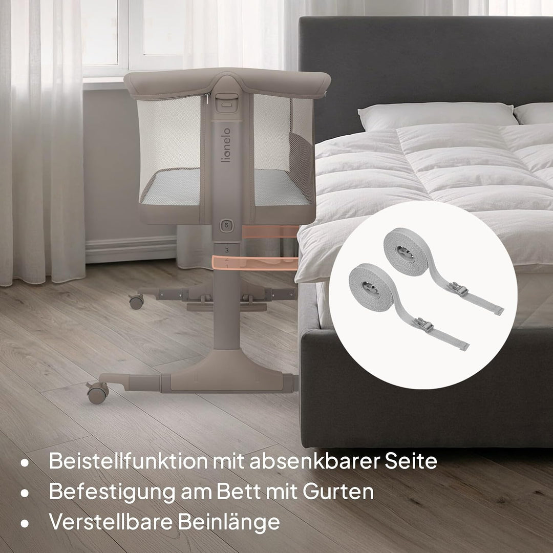Lionelo Pari Beistellbett 3in1, 6-Fach höhenverstellbar mit Neigungsverstellung für Boxspringbett, a