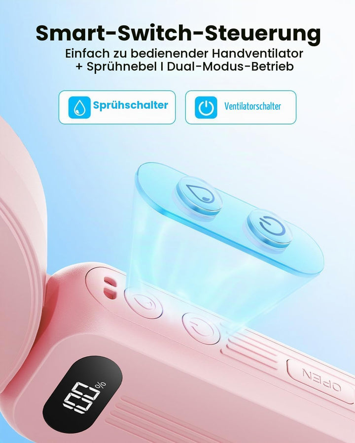 Otlonpe Handventilator Mit Wasserkühlung, 4000mAh Hand Ventilator Akku Aufladbar Mit Wasser, Leistun