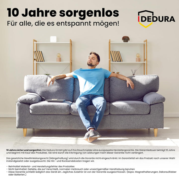 Rauchmelder 10er Set mit 10 Jahre Garantie BSI Zertifiziert nach DIN EN14604 inkl. 9V Batterie Rauch