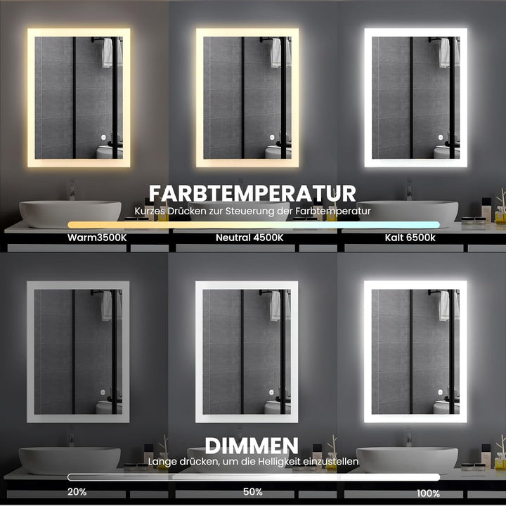 Badezimmerspiegel, 60x100cm LED Badspiegel mit Beleuchtung, Wandspiegel mit Touch-Schalter Kaltweiss