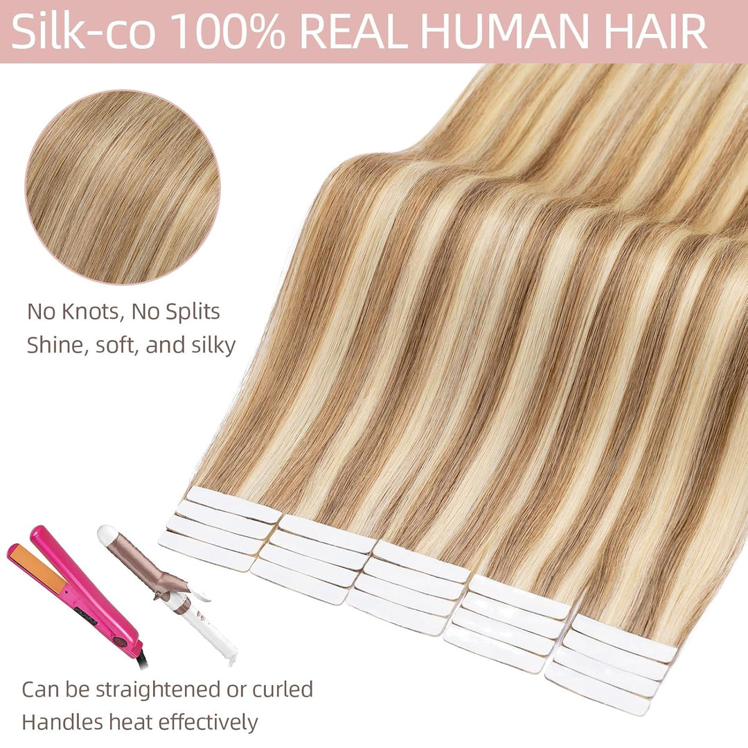 Silk-co Tape in Extensions Echthaar 40stk, Remy Tape Extensions Echthaar, Skin Weft Haarextensions K