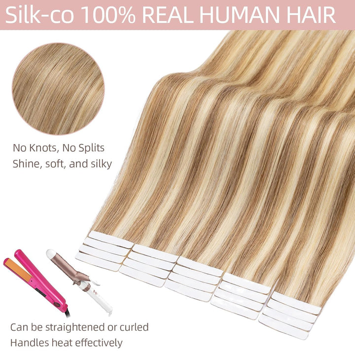 Silk-co Tape in Extensions Echthaar 40stk, Remy Tape Extensions Echthaar, Skin Weft Haarextensions K
