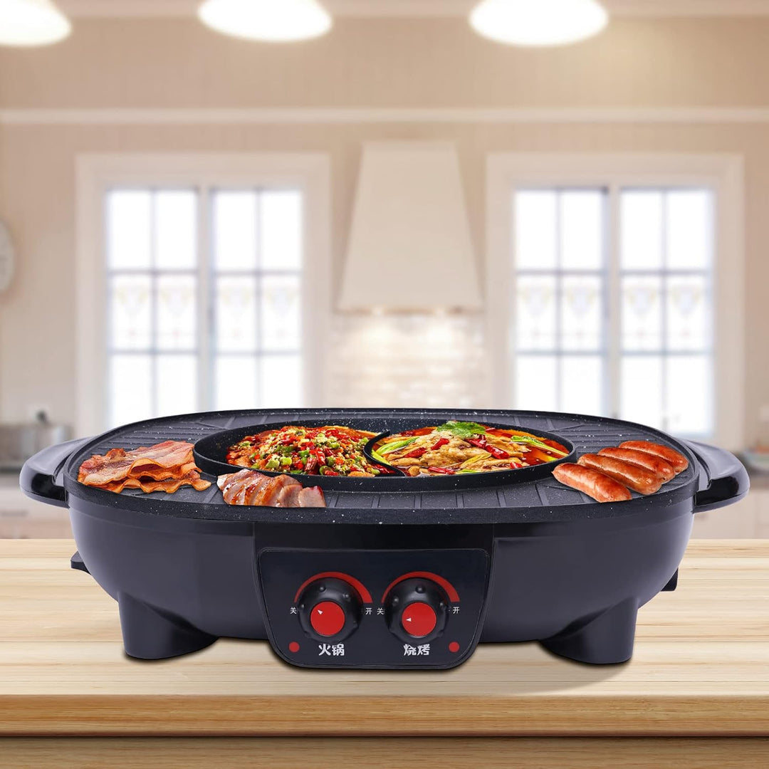 2-In-1-Multifunktions-Elektrogrill Heizplatte Grill Rauchloses Braten Tragbares Kochfeld Geeignetes