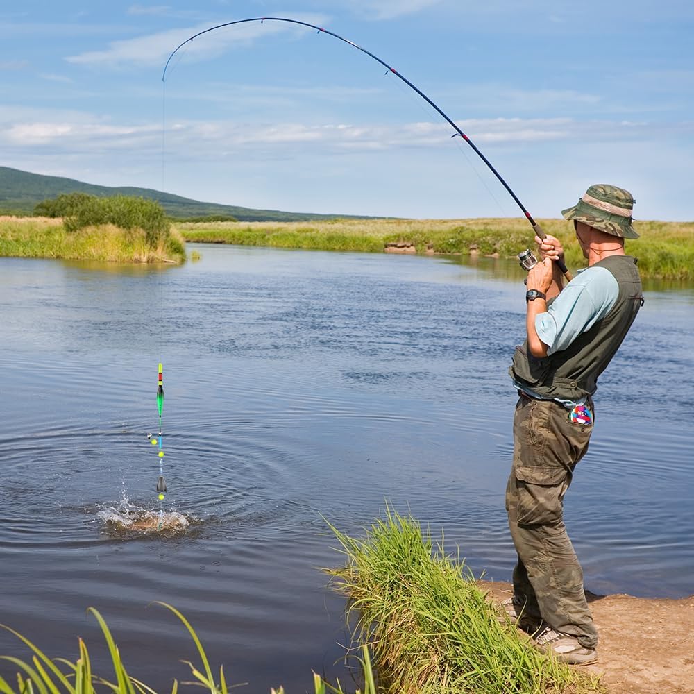 2 Sätze Automatic Bobber Fishing Line Set,Automatisches Grundangel-Set,Mit LED Pose & 100m Nylonschn