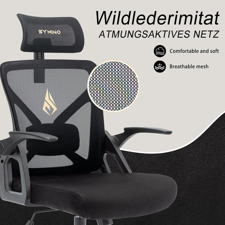 Symino Bürostuhl, Schreibtischstuhl, Drehstuhl Ergonomischer mit Verstellbarer Kopfstütze, Armlehnen