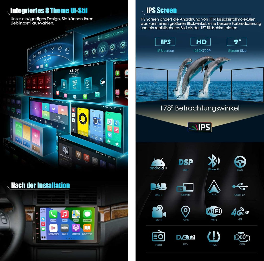 Erisin 9 Zoll 8-Kern Android 11 Autoradio GPS Navigation für BMW 3er E46 M3 Rover 75 MG ZT Integrier