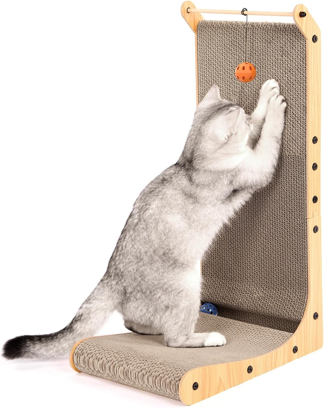 Kratzbrett Katze 48 cm L-förmige Kratzpappe für Katzen widerstandsfähiges Katzenkratzbrett mit Ball