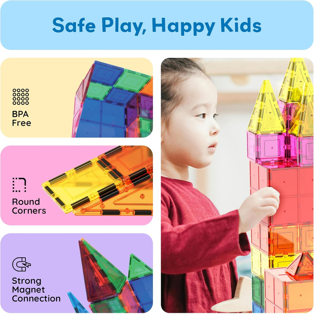PicassoTiles Magnetic Tiles 60pcs Kids Toys Classroom Sensory Toy for Toddlers STEM Learning Buildin