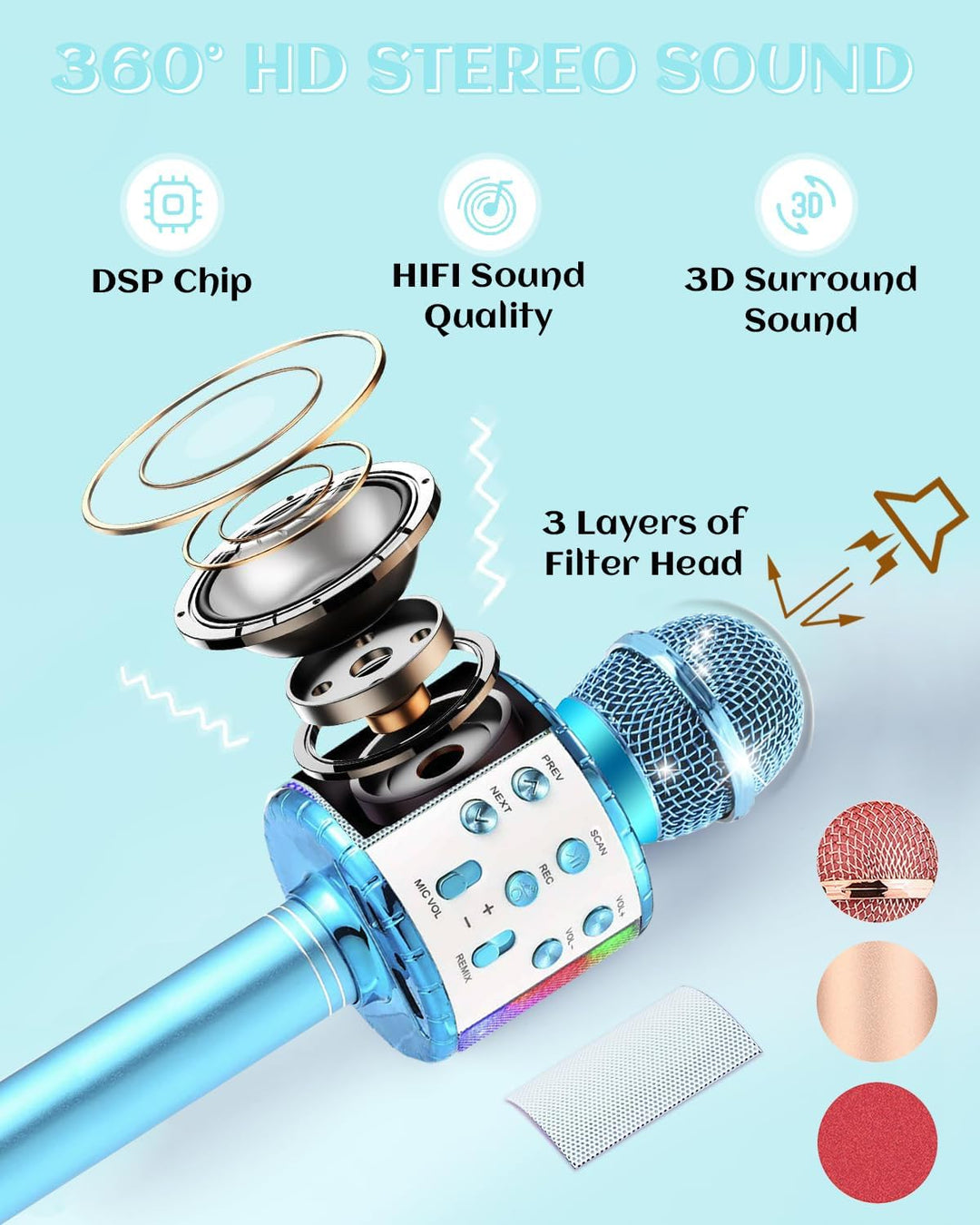 2er Set Drahtloses Bluetooth Mikrofon Karaoke Mit LED-Leuchten Tragbare Handheld Singen Karaoke Laut