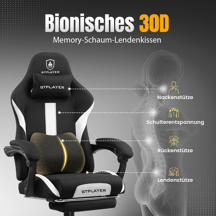 GTPLAYER Gaming Stuhl, Gamer Stuhl, Atmungsaktiver Bürostuhl aus Hochwertigem Stoff, Ergonomischer P
