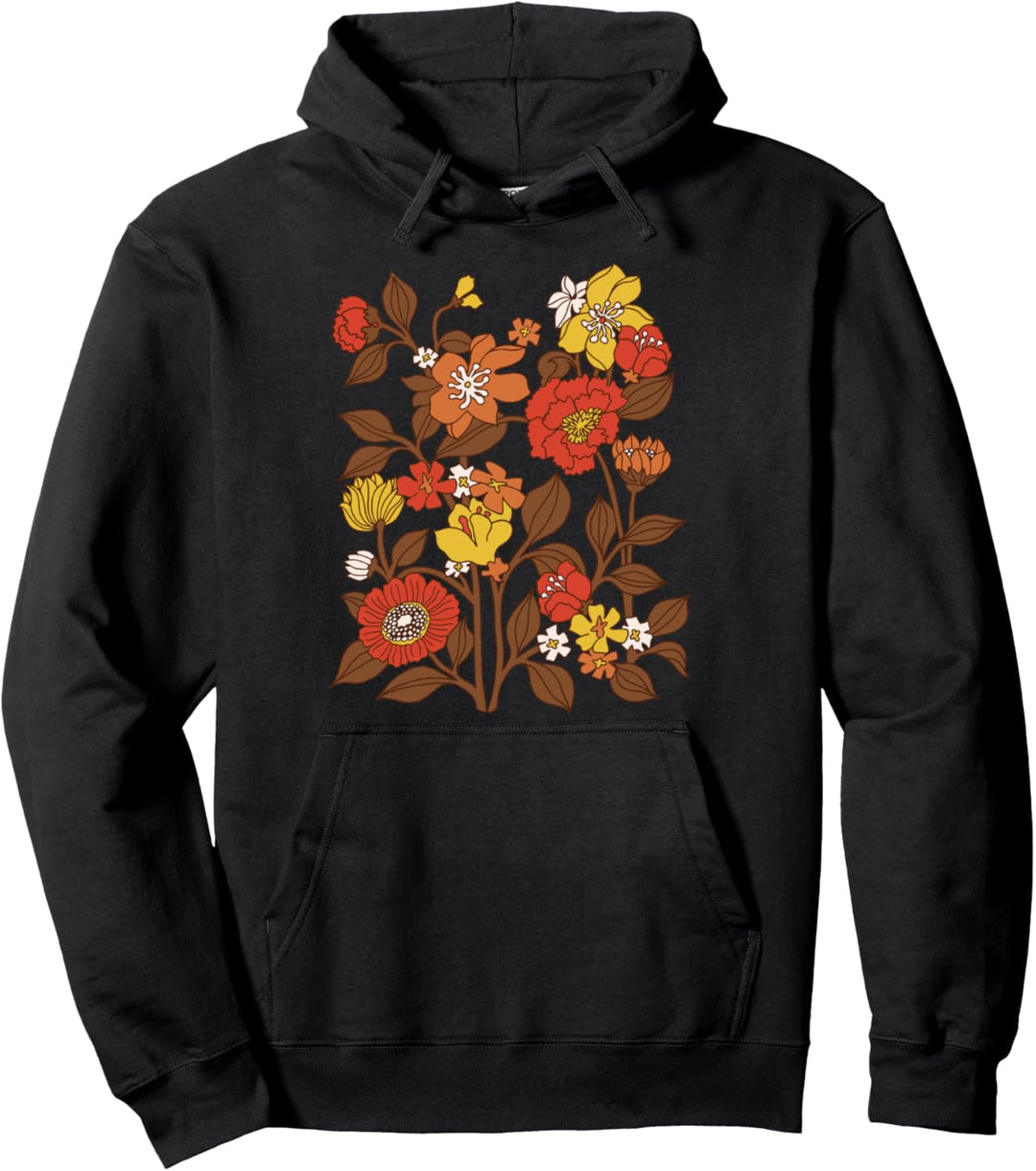 Trendy Vintage Retro Floral Motif Pullover Hoodie