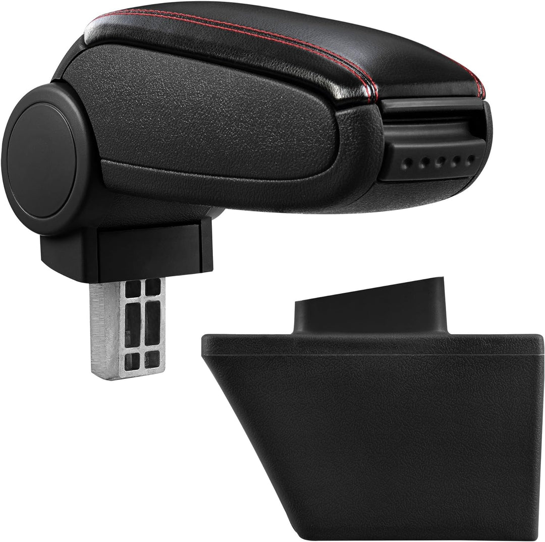 Mittelarmlehne Armauflage mit Staufach gepolstert schwarz Kunst Leder mit roten Nähten