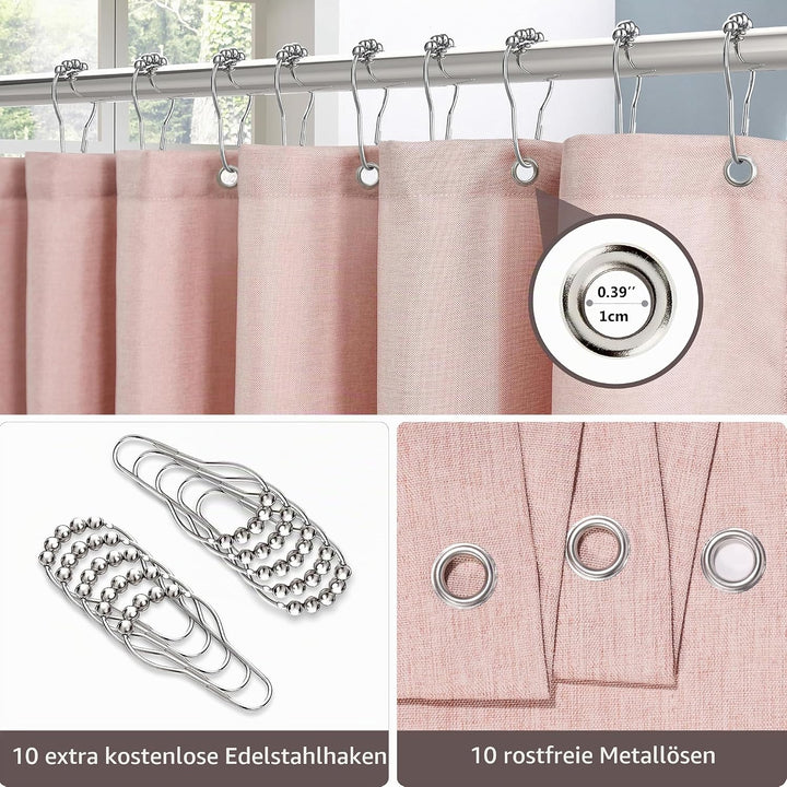 VANZAVANZU Duschvorhang Leinen mit Metall Duschvorhangringe Stoff Textil Badewannenvorhang Anti Schi