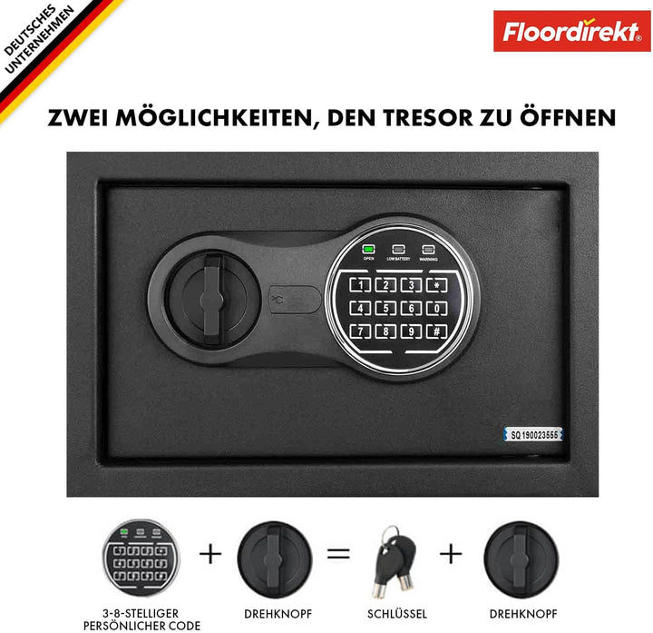 Floordirekt Tresor Grasberg Möbeltresor Safe - 20 x 31 x 20 cm, Anthrazit - elektronisches Zahlensch