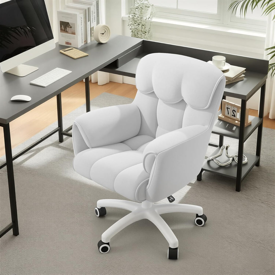 Ergonomischer Bürostuhl Samt 360°Drehen Schminktischstuhl Weiss | Höhenverstellbar,360°Drehfunktion,