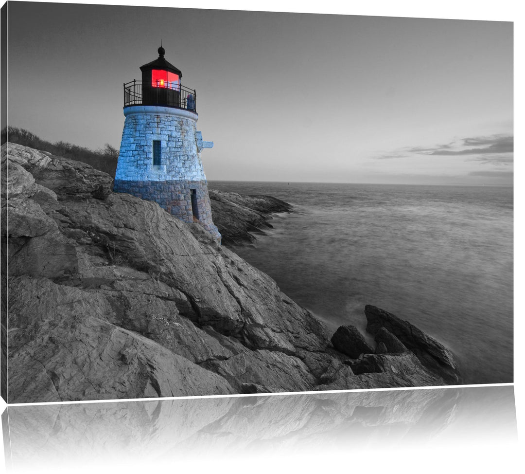 winziger Leuchtturm auf Felsen schwarz/weiss Format: 100x70 auf Leinwand, XXL riesige Bilder fertig