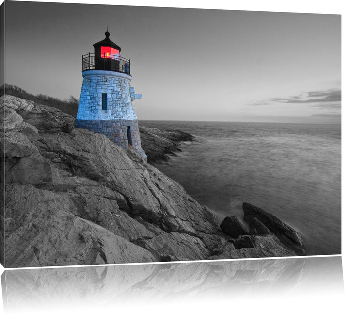 winziger Leuchtturm auf Felsen schwarz/weiss Format: 100x70 auf Leinwand, XXL riesige Bilder fertig